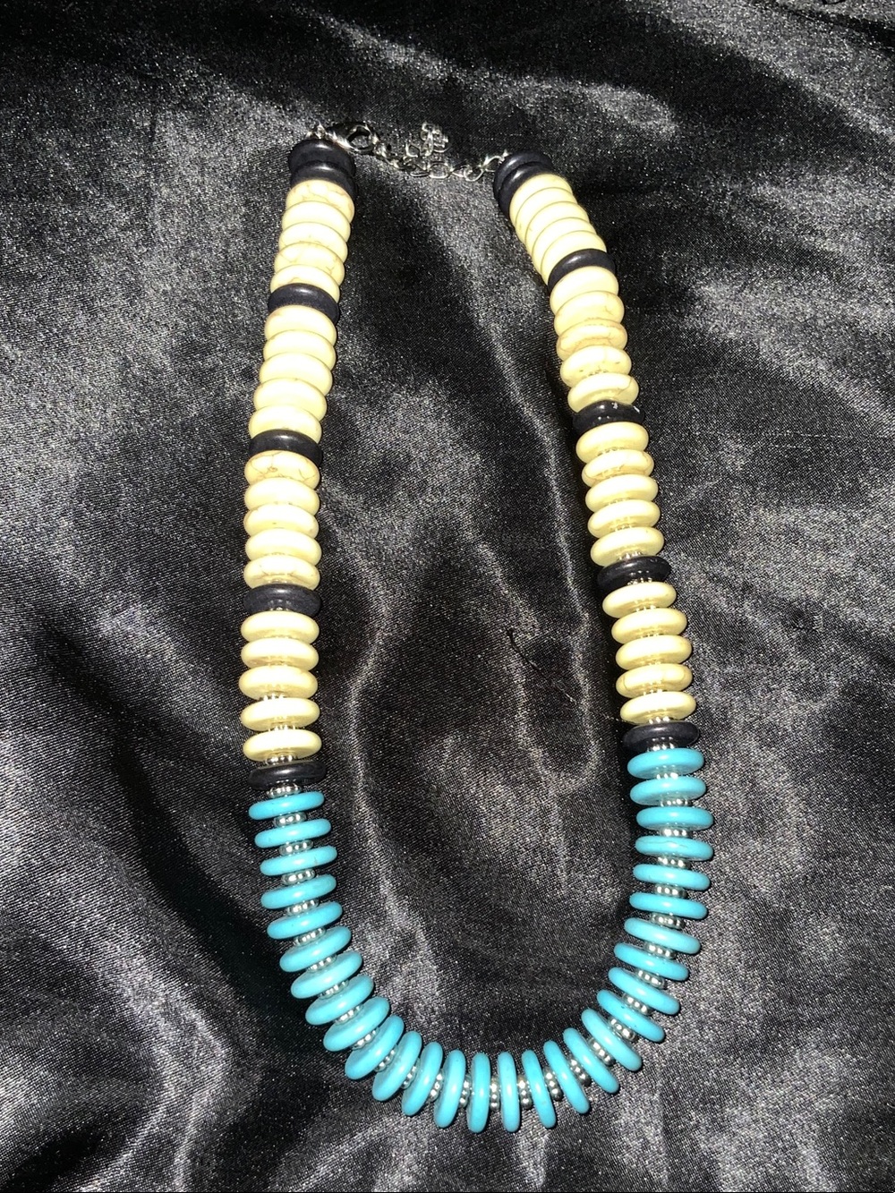 Handmade Turquoise & Cream Beaded Statement Necklace